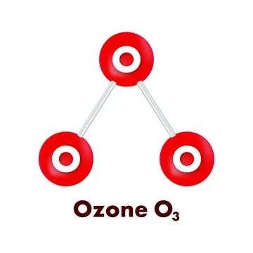 Ozone O3 molecule model with three oxygen atoms forming a triangular structure Stock Illustration