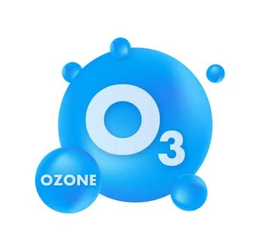Ozone O3 oxygen molecule is getting formed with blue spheres Stock Illustration