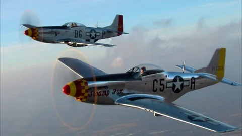 P-51 Mustang Air To Air Turn Stock Footage