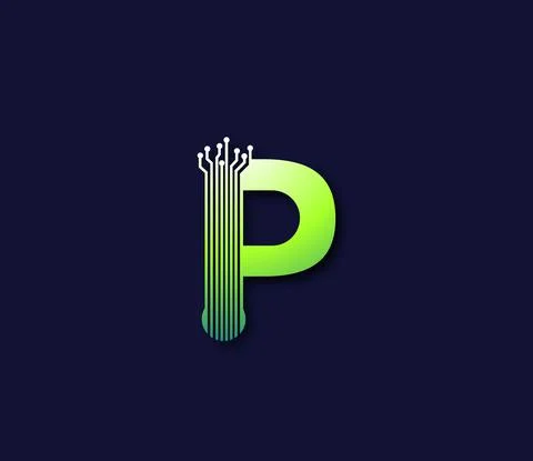 P Alphabet Technology Data Circuit Logo Design Company Concept Stock Illustration