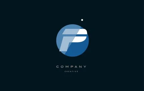 P blue white circle big font alphabet company letter logo Stock Illustration