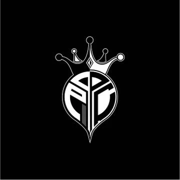 P C circle monogram logo emblem style with clown crown shape vector decoratio Stock Illustration