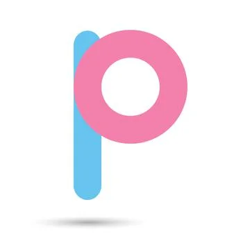 P font vector with blue and pink color on White background, Futuristic font,  Stock Illustration