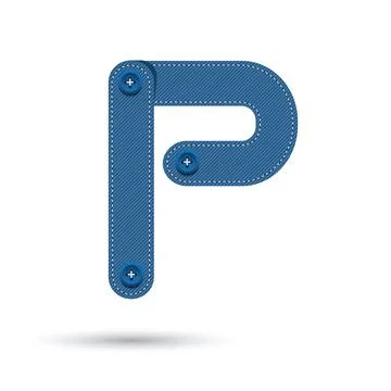 P font vector with blue Jeans on White background, Futuristic font, Cosmic, V Stock Illustration