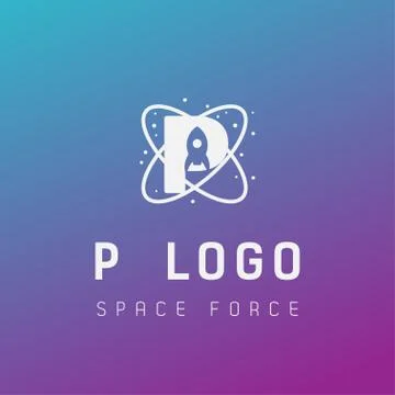 P initial space force logo design galaxy rocket vector in gradient background Stock Illustration