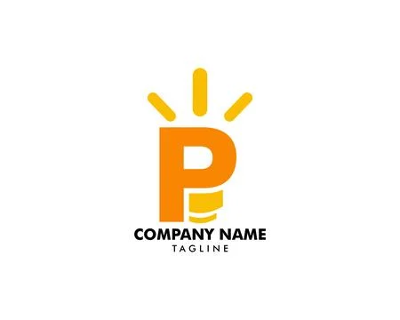 P Letter With Bulb Lamp Vector Logo Template Stock Illustration