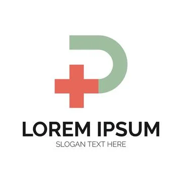 P Letter with Cross Plus Logo Vector Design Stock Illustration