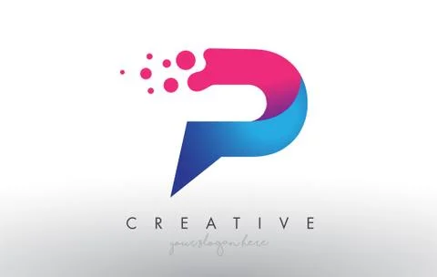 P Letter Design with Creative Dots Bubble Circles and Blue Pink Colors Stock-Illustration