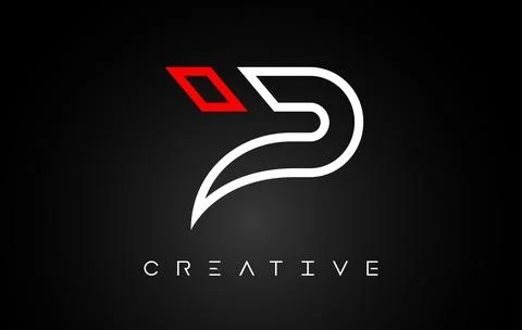 P Letter Design Logo with Monogram Line White and Red colors on a Black backg Stock-Illustration