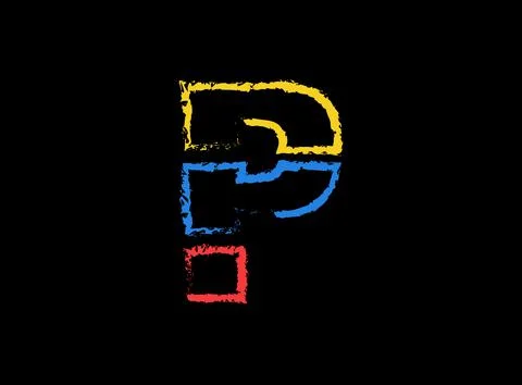 P letter hand write vector desing, brush font logo. Blue, red, yellow color o Stock Illustration