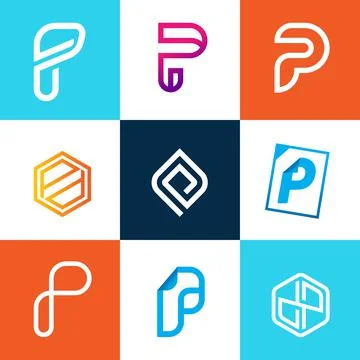 P Letter logo design set template minimal Vector Icon symbols. Illustrazione stock