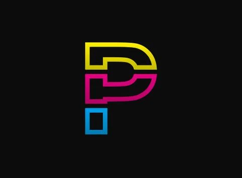 P letter logo, vector desing font .Dynamic cmyk split blue, pink, yellow colo Stock Illustration