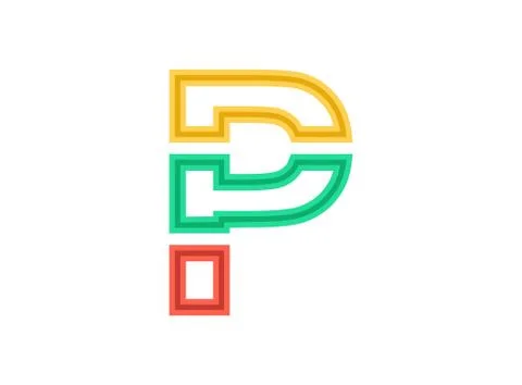 P letter logo, vector outline stroke font. Slice, cut design with red, green, Stock Illustration