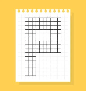 P letter on notepad sheet of squared paper, made of squares. Vector illustrat Stock Illustration