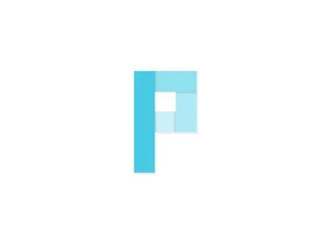 P letter, vector logo, paper cut desing font made of blue color tones .Isolat Stock Illustration