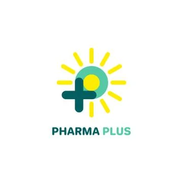 P logo, P with plus and sun logo. Medical logo Illustrazione stock