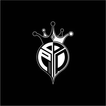 P O circle monogram logo emblem style with clown crown shape vector decoratio Stock Illustration