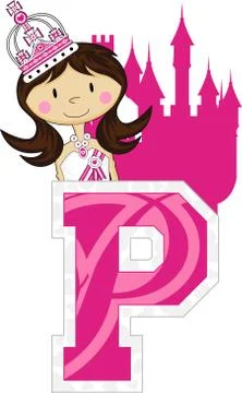 P is for Princess Alphabet Learning Illustration 스톡 일러스트