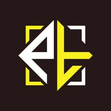 P T Initials quadrangle monogram with square Stock Illustration