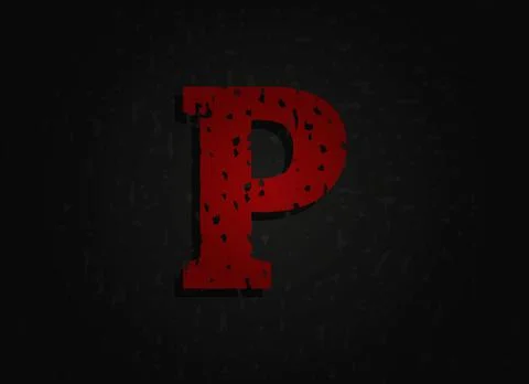P vector red letter made of grunge texture. Insane Fear brutal font. Wicked n Illustrazione stock