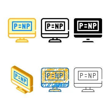 P vs NP unsolved problem in computer range science color icon vector Stock Illustration