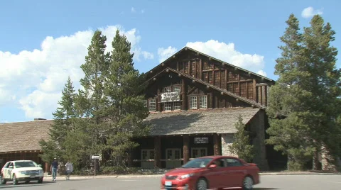 P01171 Old Faithful Lodge at Yellowstone National Park Stock Footage