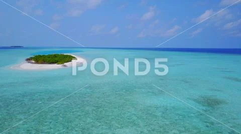 P02328 Aerial flying drone view of Maldives white sandy beach on sunny tropical Stock Photos