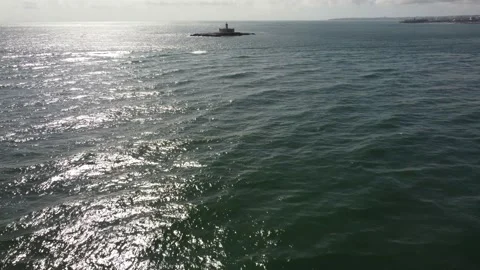 P2 Aerial approaching by sea to Bugio Lighthouse @ mouth Tagus River - Lisbon 4K Stock Footage 193604582