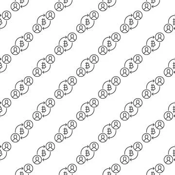 P2P Bitcoin Trading vector Cryptocurrency Exchange thin line seamless pattern Illustrazione stock