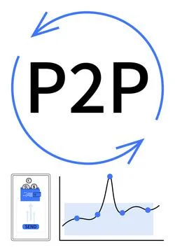 P2P Concept with Arrows and Graph Highlighting Data Exchange and Communicat.. Stock Illustration