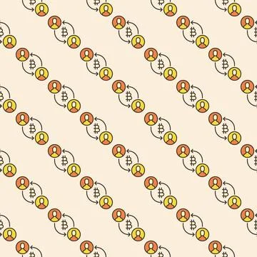 P2P Cryptocurrency Exchange vector Bitcoin Trading colored seamless pattern 스톡 일러스트