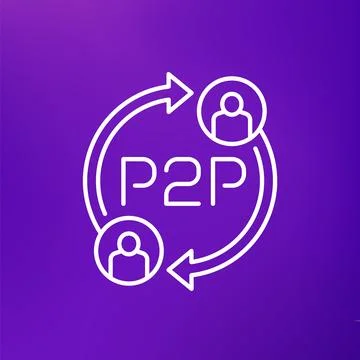 P2p icon, peer-to-peer decentralized economy line design Illustrazione stock