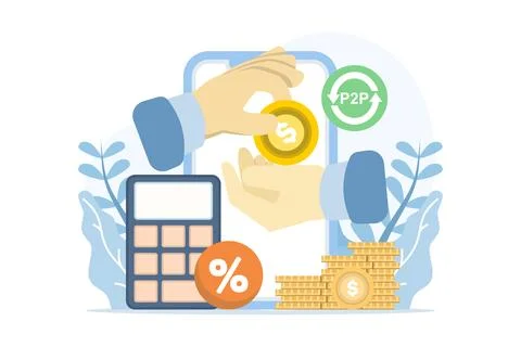 P2P lending vector illustration, peer-to-peer loan platform. Stock Illustration