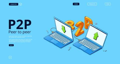 P2P network banner, peer to peer connection Stock Illustration