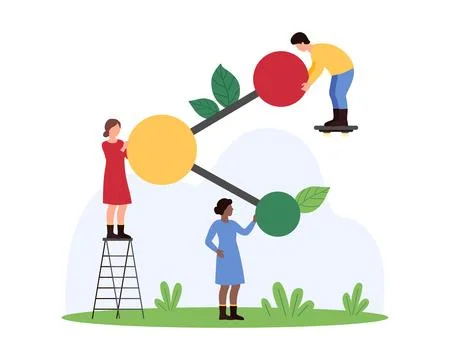 P2P network, global support services to share and exchange information of tiny Stock Illustration