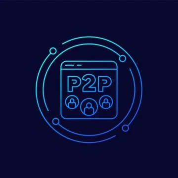 P2p vector icon, peer-to-peer decentralized system linear design 스톡 일러스트