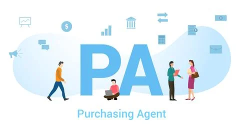Pa purchasing agent concept with big word or text and team people with modern Stock Illustration