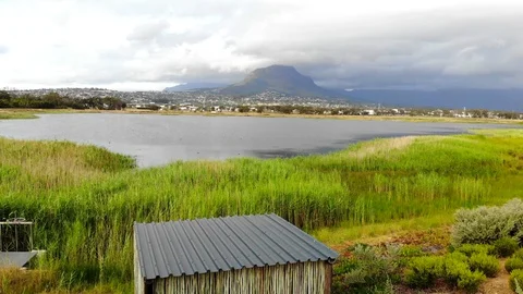 Paardevlei - Dam & Helderberg Somerset West, Cape Town, South Africa Stock Footage