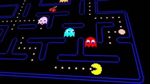Pac Man arcade game - Motion graphics - close up angle. Video stock 100611827