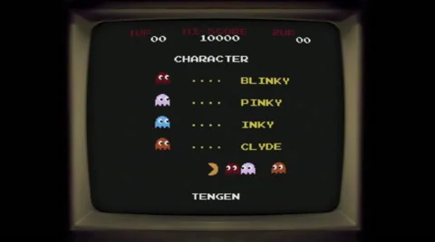 Pac Man Demo ghosts names arcade monitor Video stock 58664547