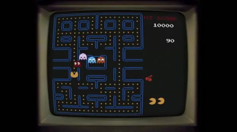 Pac Man game play on vintage screen arcade Stock Footage