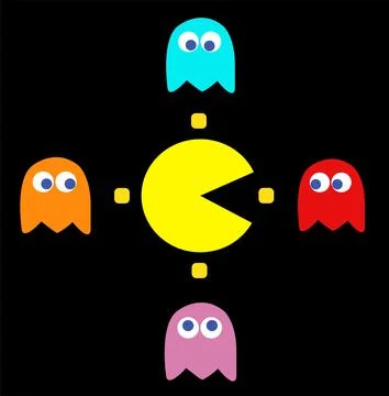 Pac-Man game theme background, arcade videogame Illustrazione stock