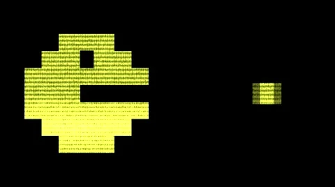 Pac Man Style Eating Dots Animation + scanlines F/X's - Arcade Character Loop Stock Footage 44184743
