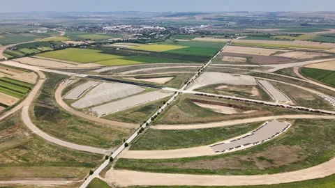 Pașcani A7 A8 Motorway Interchange Aerial View, Romania Stock Footage 341400868