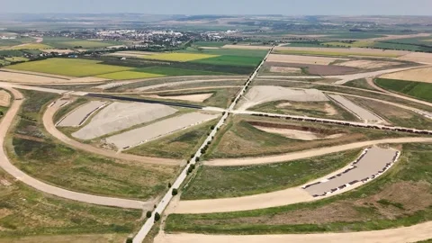 Pașcani A7 A8 Turbine Interchange Construction Aerial, Romania Stock Footage 341400841