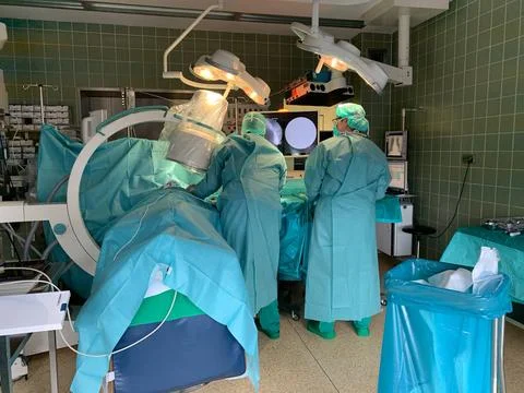 A pacemaker operation is performed in an operating theatre Stock Photos