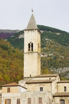 Pacentro (AQ) - Abruzzo - The ancient bell tower of the mother church Stock Photos