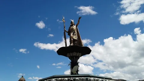 Pachacutec Statue in Cusco - Historic Monument under Clear Blue Sky 스톡 동영상 126014604