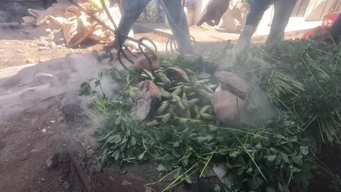 Pachamanca elaboration process in Peru Stock Footage 221214529