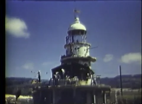 PACIFIC - 1945: Airfield control - A small flag flies at the tower peak Stock Footage 343931978